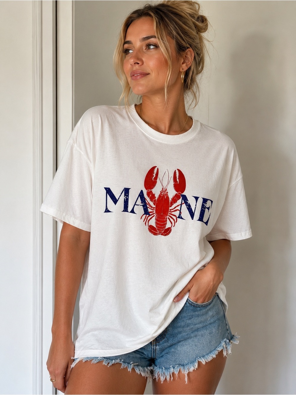 Marine Lobster Graphic T-Shirt in White XL new